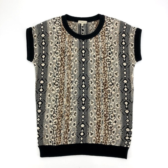 Etro Short Cap Sleeve Sweater Brown Cream Grey Animal & Geometric Pattern Size 2 - Picture 1 of 7
